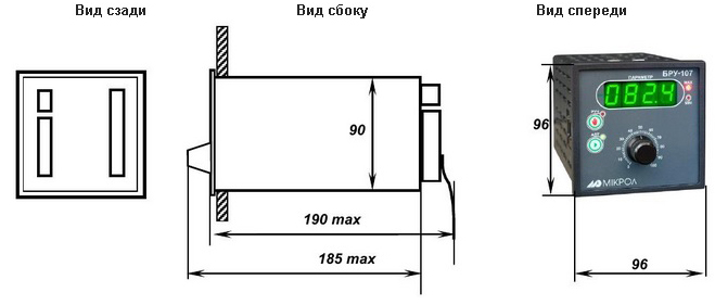 Схема размеров блока ручного управления БРУ-107