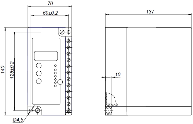 Схема габаритных размеров реле РДЦ-01-053 и РДЦ-01-203
