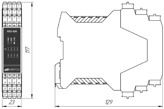 Схема габаритных размеров RIO-AIU8