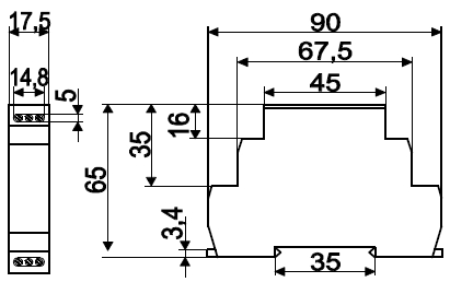 Схема габаритных и установочных размеров реле ВЛ-163