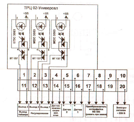 Общая схема подключения регулятора ТРЦ-02