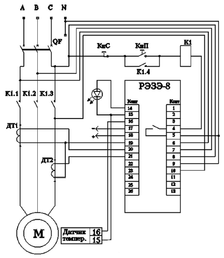 Схема электрических соединений реле РЭЗЭ-8 для 220 В