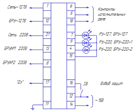 Схема внешних соединений блока РУ-127/220МК