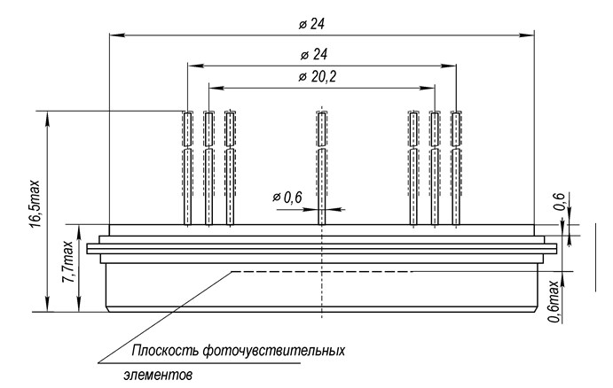 Рис.2 Схема габаритных размеров фотодиода ФД-305